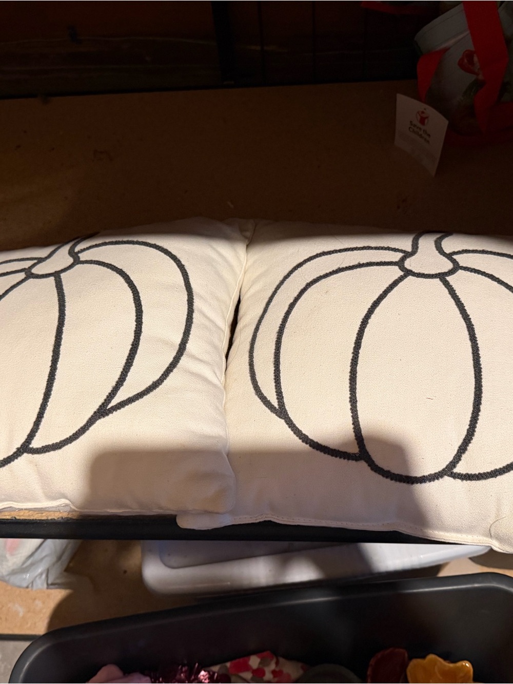 Decorative Cream Pillow Pair with Gray Pumpkin Outline